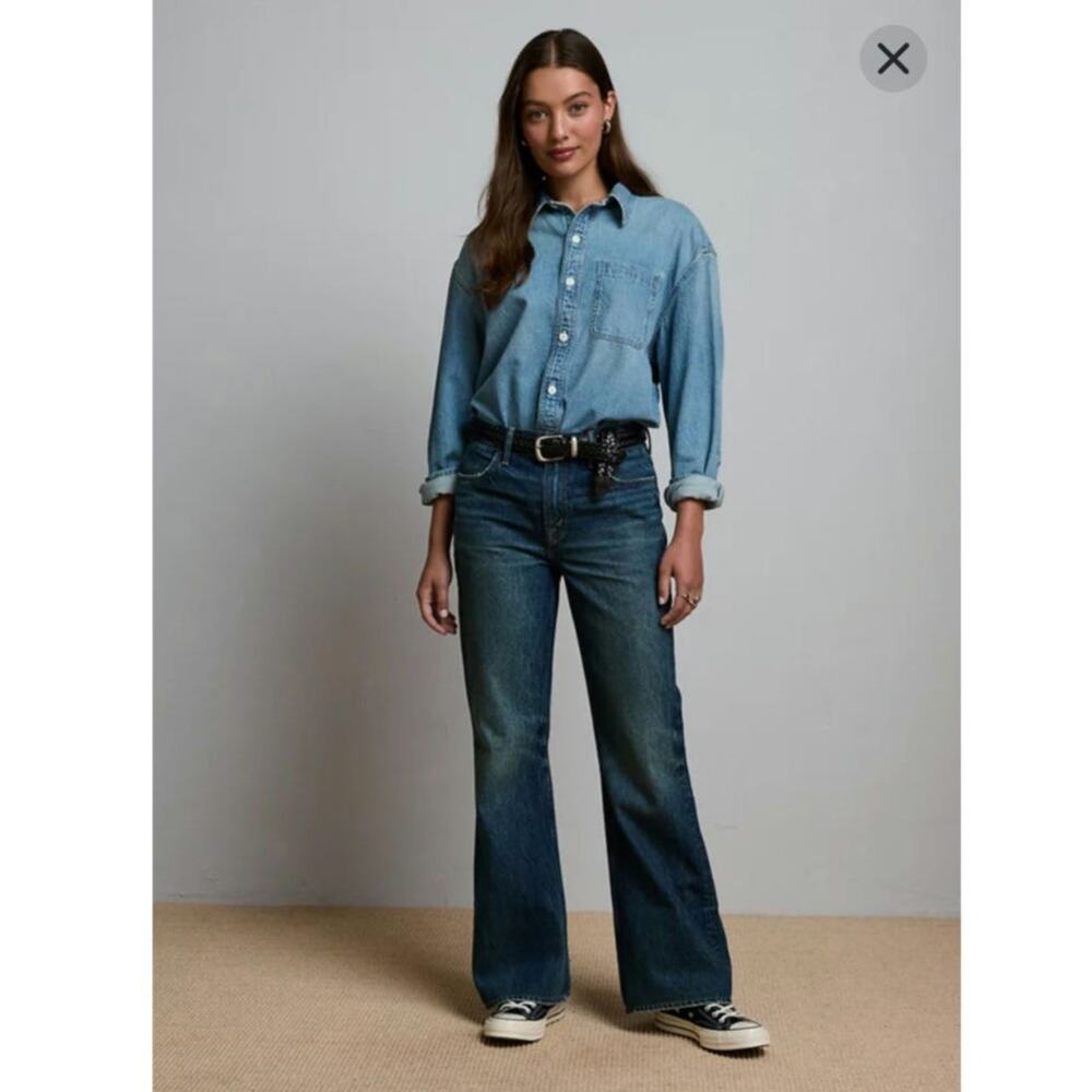 American Eagle Premium Vintage Wide Leg Flare Blue Jean Organic Cotton 30 Short